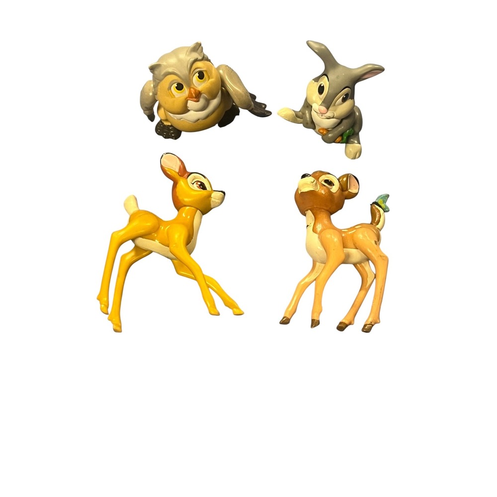 Vintage Disney‎ Bambi Figurine Set Bambi Faline Thumper Friend Owl 4pc Toy Lot